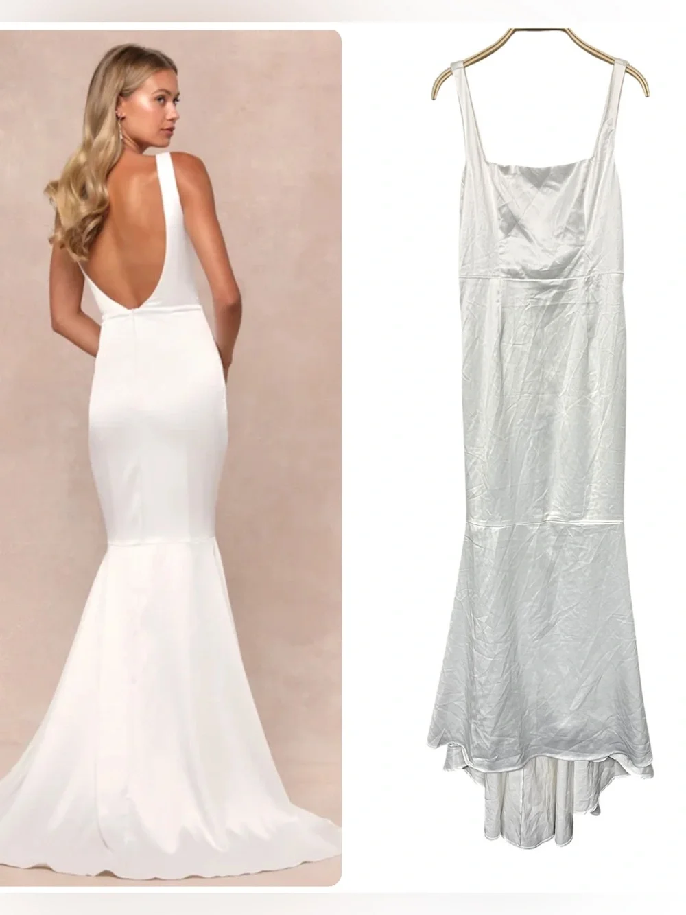 New Lulus Loveliness White Satin Backless Mermaid Gown Maxi Dress